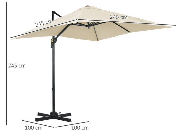 Outsunny Hliníkový Zahradní Parasol 245x245x245 cm Eccentrický S Kloubem 360° A 5 Úrovněmi Náklonu S Odnímatelným Krémovým Potahem | Aosom