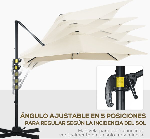 Outsunny Hliníkový Zahradní Parasol 245x245x245 cm Eccentrický S Kloubem 360° A 5 Úrovněmi Náklonu S Odnímatelným Krémovým Potahem | Aosom