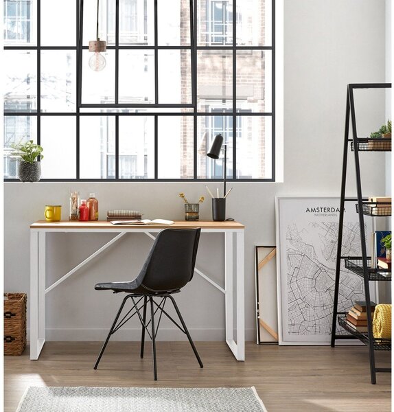 Bílý psací stůl s deskou v dřevěném dekoru Kave Home Lisbet