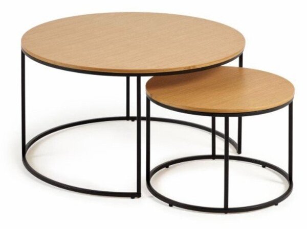 Kulaté konferenční stolky v sadě 2 ks s deskou v dubovém dekoru ø 80 cm Yona - Kave Home