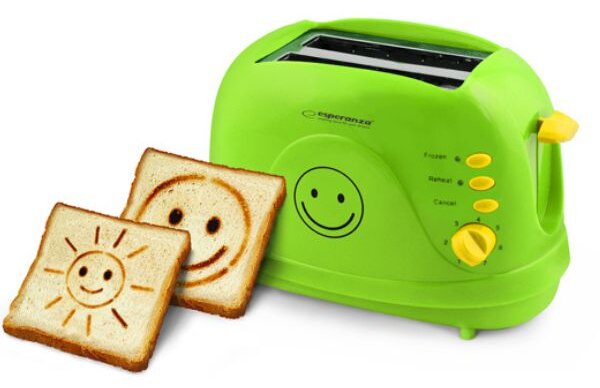 Topinkovač na 2 toasty, 750W, vypaluje smajlíky, funkce přihřátí a rozmrazení, zelený