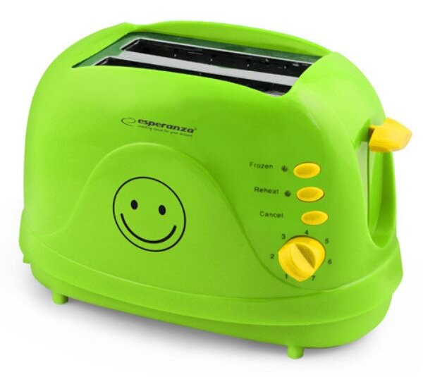 Topinkovač na 2 toasty, 750W, vypaluje smajlíky, funkce přihřátí a rozmrazení, zelený