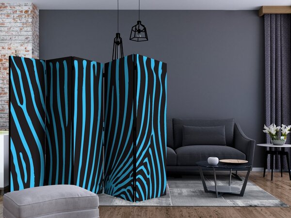 Paraván - Zebra pattern (turquoise) [Room Dividers]