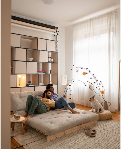 Šedobéžová lněná rozkládací pohovka 140 cm Roots Carob – Karup Design