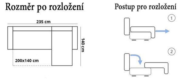 Rozkládací rohová sedací souprava s poličkou DRIVE Černá/bílá Levá