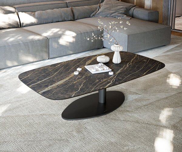 DELIFE Konferenční stolek Edge Boot 140x80 cm keramika Laminam® Noir Desir hnědá Vibany kov černá