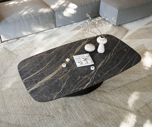 DELIFE Konferenční stolek Edge Boot 140x80 cm keramika Laminam® Noir Desir hnědá Vibany kov černá