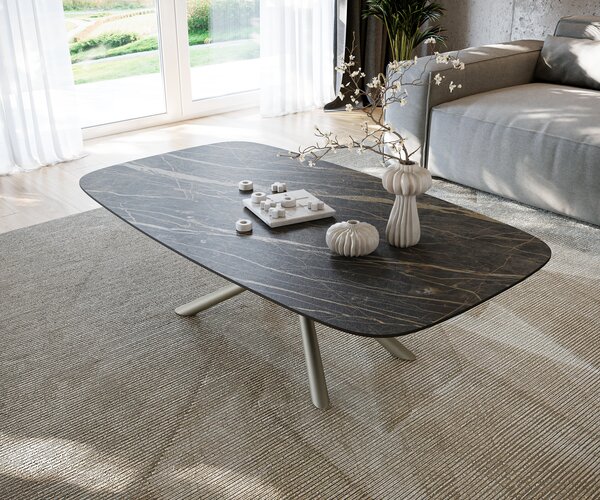 DELIFE Konferenční stolek Edge Boot 140x80 cm keramika Laminam® Noir Desir hnědá Sarity kov titanová barva
