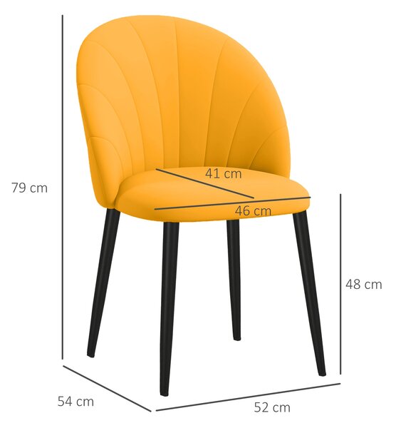 HOMCOM Sada 2 jídelních židlí, moderní židle do kuchyně s tvarovaným opěradlem a kovovými nohami, potažené sametem pro kuchyň, ložnici, kancelář a obý