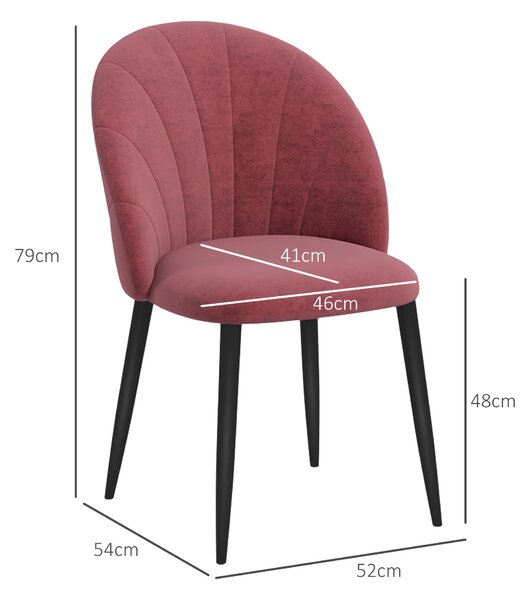 HOMCOM Sada 2 jídelních židlí, moderní kuchyňské židle s designem skořápky a kovovými nohami, židle potažené sametovou tkaninou do kuchyně, ložnice, k