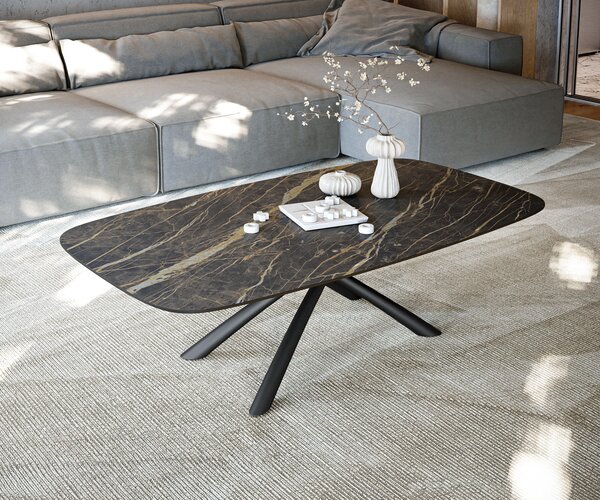 DELIFE Konferenční stolek Edge Boot 140x80 cm keramika Laminam® Noir Desir hnědá Sarity kov černá