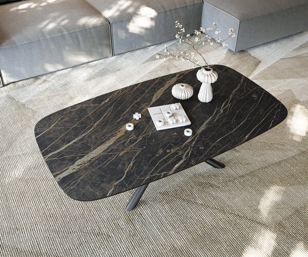 DELIFE Konferenční stolek Edge Boot 140x80 cm keramika Laminam® Noir Desir hnědá Sarity kov černá