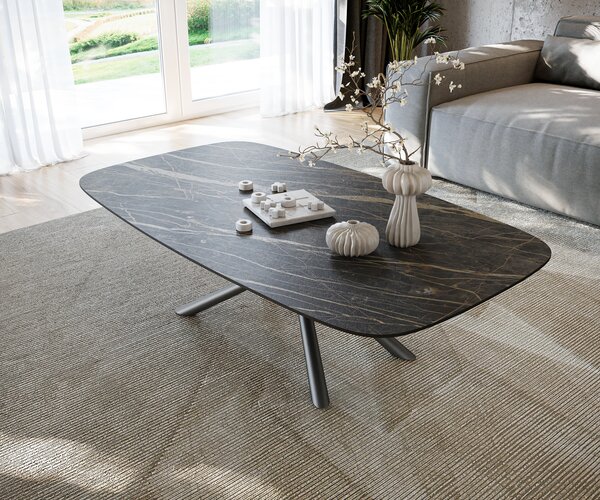 DELIFE Konferenční stolek Edge Boot 140x80 cm keramika Laminam® Noir Desir hnědá Sarity kov černá