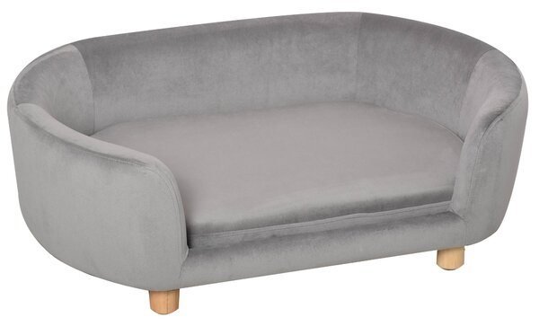 PawHut Psí Pohovka pro Psi a Kočky s Dutch Velvet, Pěnovým Polstrováním a Bukovými Nohy 86 x 55 x 33 cm Světle Šedá | Aosom