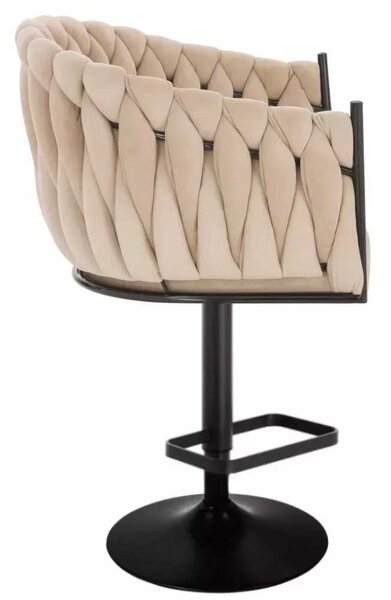LuxuryForm DESIGN Barová židle NORDEN VELUR na černé kulaté podstavě - krémová