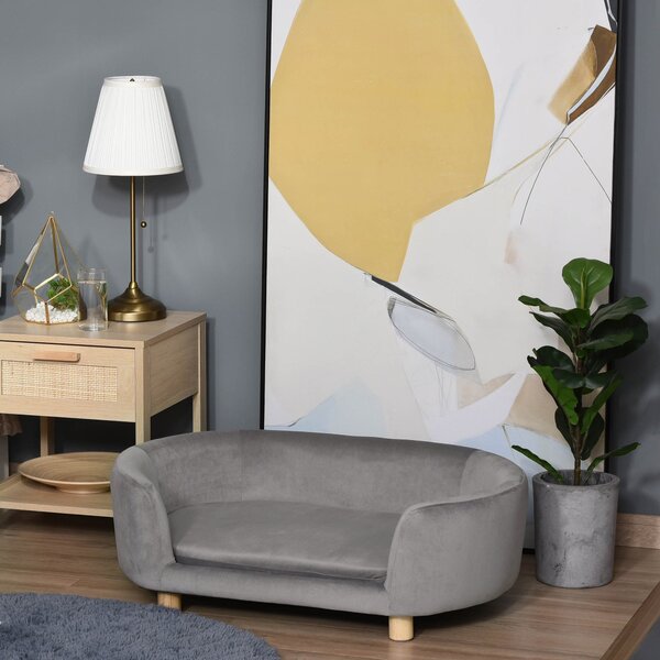 PawHut Psí Pohovka pro Psi a Kočky s Dutch Velvet, Pěnovým Polstrováním a Bukovými Nohy 86 x 55 x 33 cm Světle Šedá | Aosom