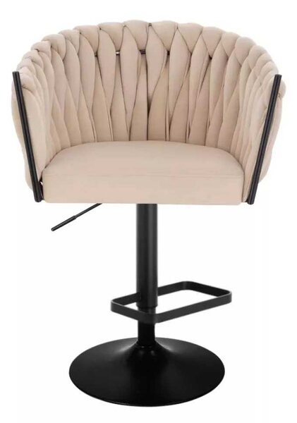 LuxuryForm DESIGN Barová židle NORDEN VELUR na černé kulaté podstavě - krémová