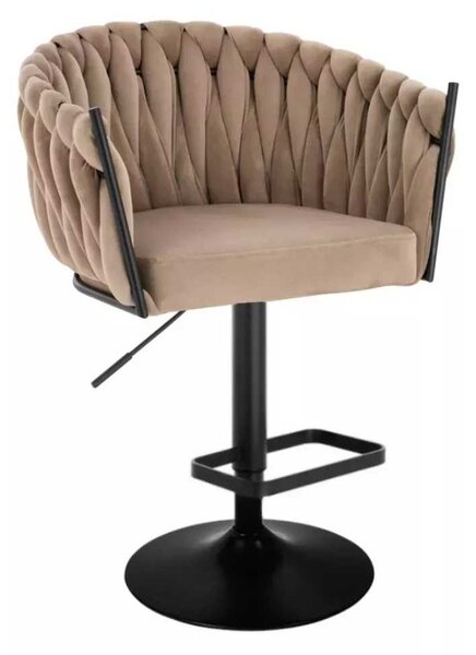 LuxuryForm DESIGN Barová židle NORDEN VELUR na černé kulaté podstavě - latte