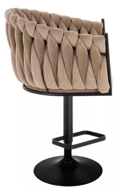 LuxuryForm DESIGN Barová židle NORDEN VELUR na černé kulaté podstavě - latte