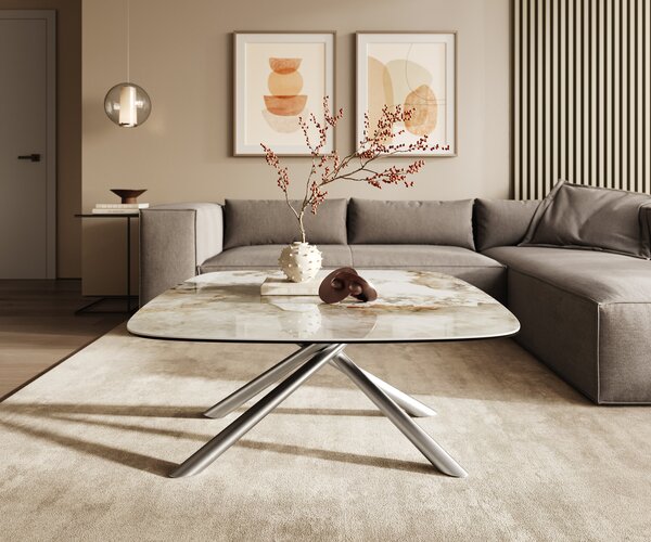 DELIFE Konferenční stolek Edge oválný tvar 90x90 cm keramika Minas Melange Sarity nerezová ocel broušená