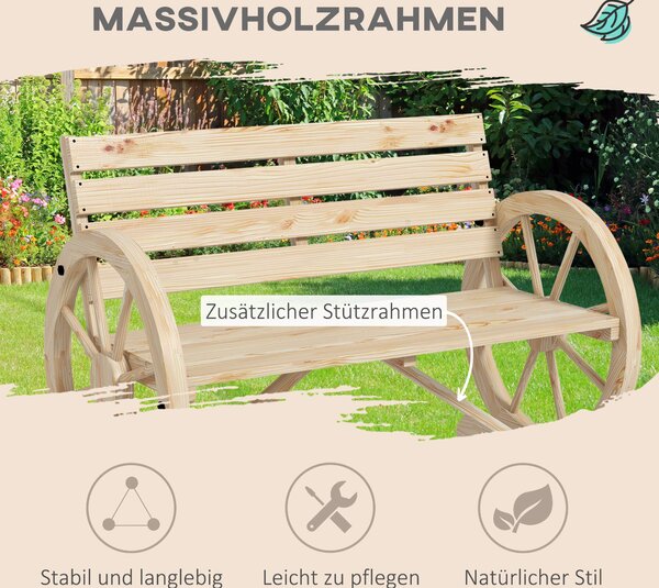 Outsunny Dvoumístná Zahradní Lavice, Voděodolná Lavice, Zahradní Nábytek se Zádovou Opěrkou a Opěrkami v Tvaru Kola, Parková Lavice s Nosností 240 kg