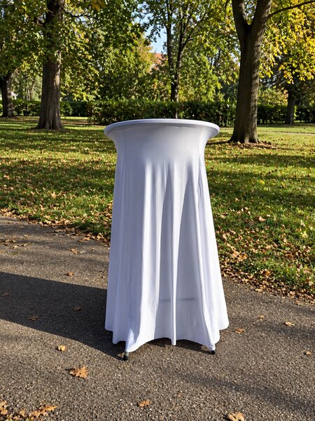 Skládaný strečový potah na bistro stolek Ø60 cm, výška 110 cm – bílý