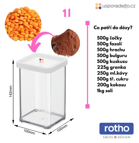 Dóza na potraviny 1l Rotho Loft - MIDDLE, bílá