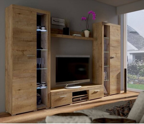 Obývací stěna OLIMP XL dub lefkas Bez LED osvětlení