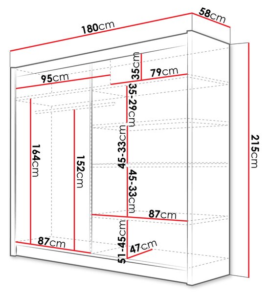 Vysoká šatní skříň se zrcadlem 180 cm FLORENCIO 2 - kašmír