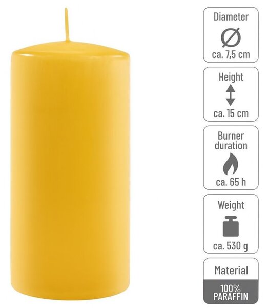 Žlutá parafínová svíčka 15 cm, 65 h hoření, sada 2 ks