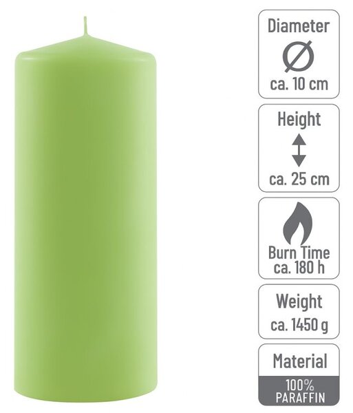 Zelená parafínová svíčka 25 cm, 180 h hoření, sada 2 ks