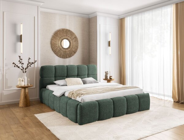Manželská čalouněná postel 200x200 ZOUZETE - láhvově zelená