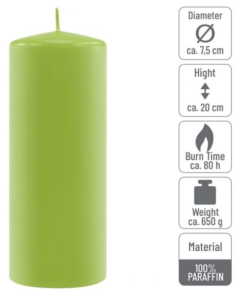 Zelená parafínová svíčka 20 cm, 80 h hoření, sada 2 ks