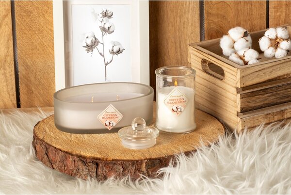 Emocio Sklo 60x112 mm se skleněným víčkem Cotton Blossom vonná svíčka