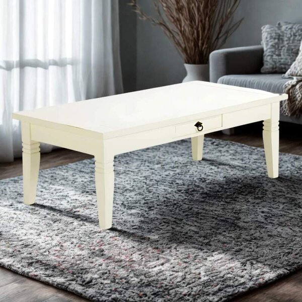 Konferenční stolek Jodpur 130x65 bílý (Rustikální elegance pro váš obývací pokoj)