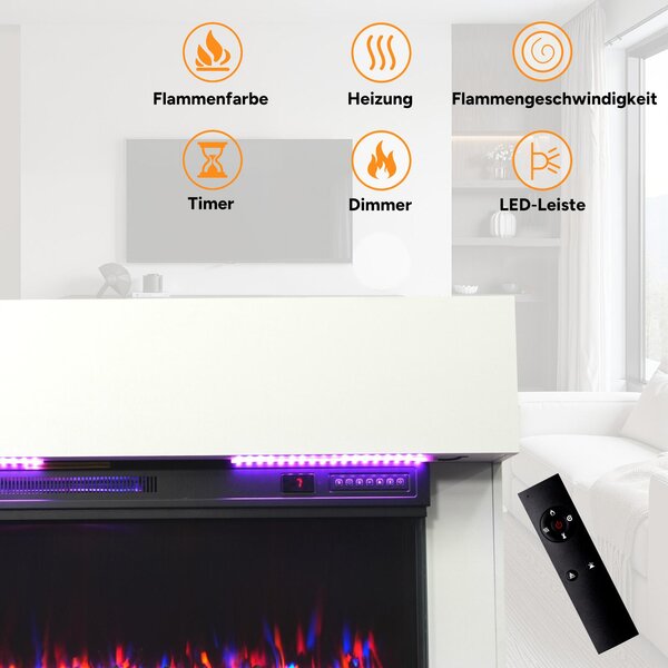HOMAVO 36" elektrický krb s obestavbou, 3D plameny, 12 barev, topení 1000/2000W, dálkové ovládání, ochrana proti přehřátí, časovač