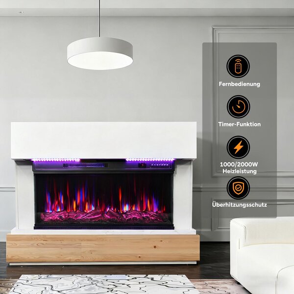 HOMAVO 36" elektrický krb s obestavbou, 3D plameny, 12 barev, topení 1000/2000W, dálkové ovládání, ochrana proti přehřátí, časovač
