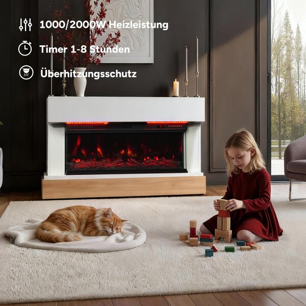 HOMAVO 36" elektrický krb s obestavbou, 3D plameny, 12 barev, topení 1000/2000W, dálkové ovládání, ochrana proti přehřátí, časovač