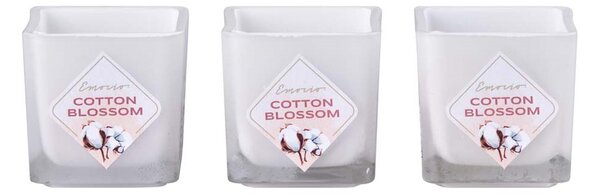 Emocio Sklo barevné 51x51x52 mm 3 ks Cotton Blossom vonná svíčka
