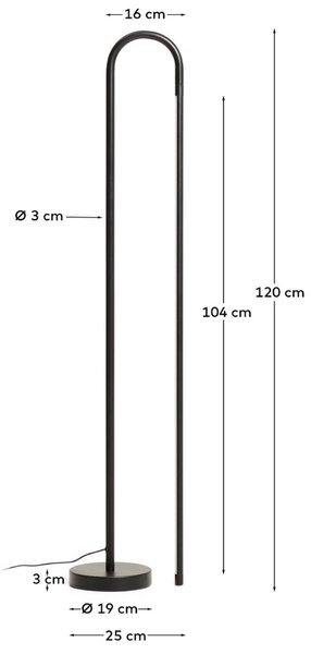 Kave Home Černá kovová stojací LED lampa Bow 120 cm