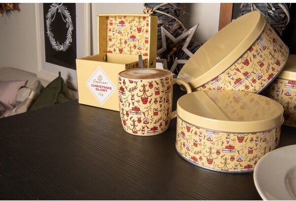 Hrnek keramický 380ml CHRISTMAS GLORY v krabičce, červená, krémová, černá