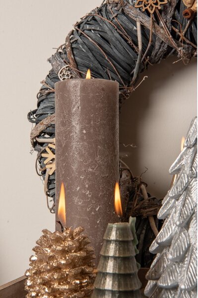 Bolsius Rustic Shine Válec 68x190mm Rustic Taupe, hnědá svíčka