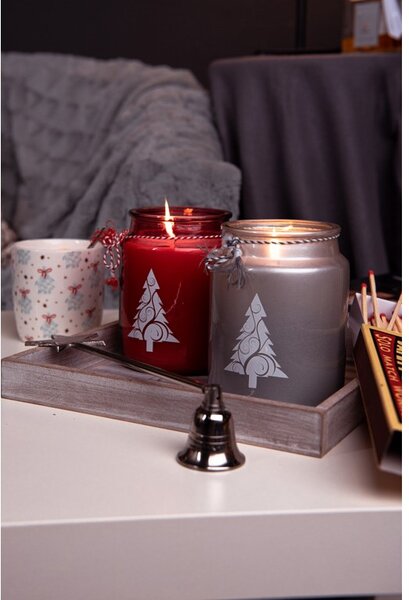 Emocio Sklo 98x135 mm s korkovým víčkem Winter Berry and Ivy Snowman, potisk stromek, stříbrná vonná svíčka