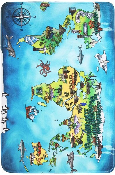 Breno Kusový koberec World Map, 76,5x117 cm, Vícebarevné/Modrá
