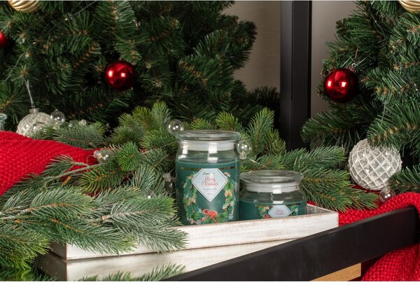 Emocio Merry Christmas - vonná svíčka ve skle 193×142 mm se skleněným víčkem