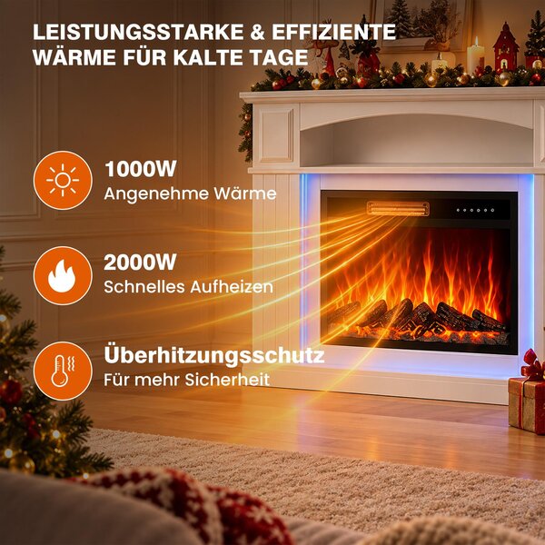 HOMAVO elektrický krb 23 palců krbová skříň LED pásek 1000W 2000W 12 barev plamene časovač dálkové ovládání dotykové ovládání 48 efektů LED pásku