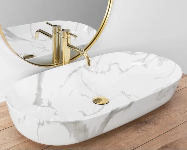 REA-U8403 - Umyvadlo na desku CLEO 41x81 cm keramika/dekor mramoru