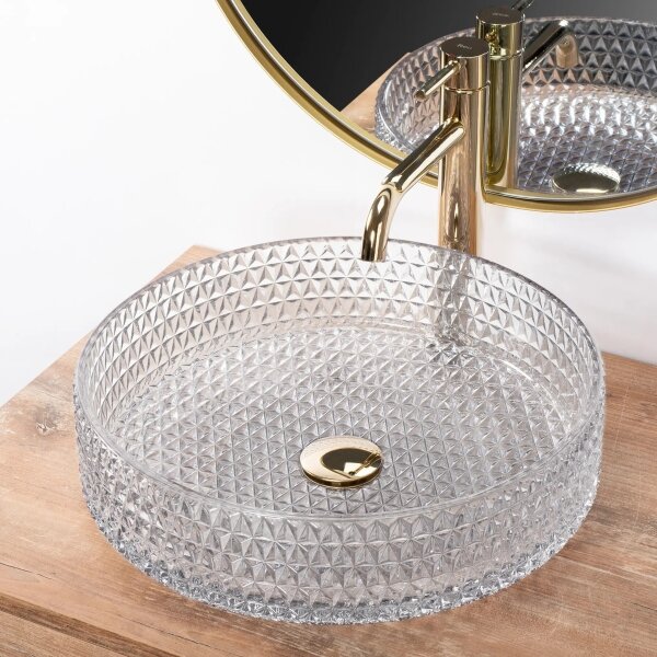 REA-U8881 - Umyvadlo na desku CRISTAL pr. 39 cm sklo/čirá