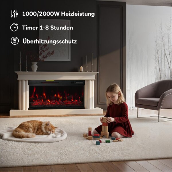 HOMAVO 36palcový elektrický krb s 3D efektem plamene, 12 barev. Vestavěný/ samostatný, topení 1000W/2000W, dálkové ovládání, ochrana proti přehřátí, časovač