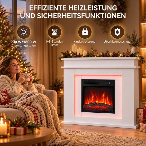 HOMAVO ambientní elektrický krb – elektrický krb s topením 900/1800 W, funkce časovače, ochrana proti přehřátí
